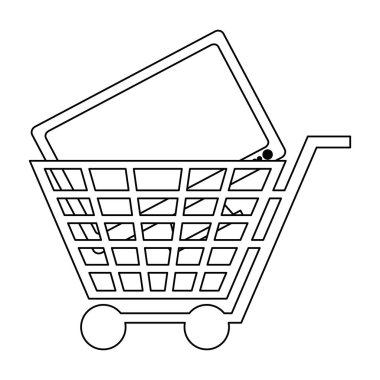 alışveriş sepeti ile bilgisayar perde siyah beyaz