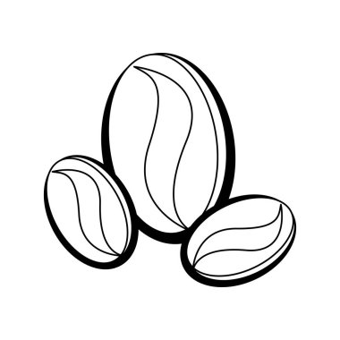 Kahve çekirdekleri çizgi film izole içinde siyah ve beyaz