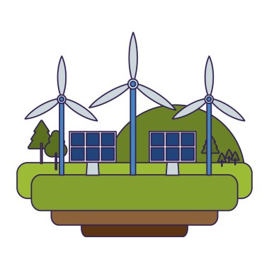 Rüzgar türbinleri yeşil enerji mavi çizgiler