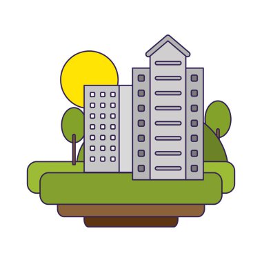 Apartmanda doğa karikatür mavi çizgiler