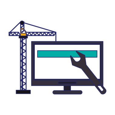 bilgisayar inşaat vinç ve anahtarı ile mavi çizgiler