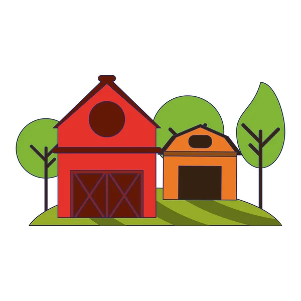Αγροτικό σπίτι και τα παιδιά στη φύση — Διανυσματικό Αρχείο
