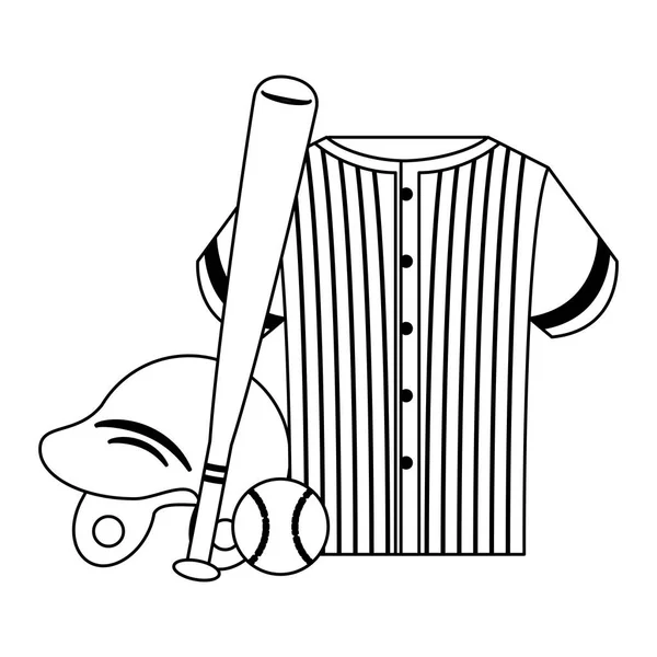Baseball labda denevér és hat fekete-fehér — Stock Vector