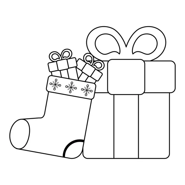 Navidad temporada de dibujos animados en blanco y negro — Vector de stock