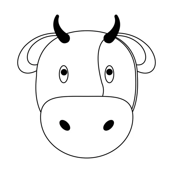 Mucca animale testa cartone animato bianco e nero — Vettoriale Stock