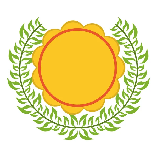 Emblème d'insigne avec des feuilles de couronne — Image vectorielle