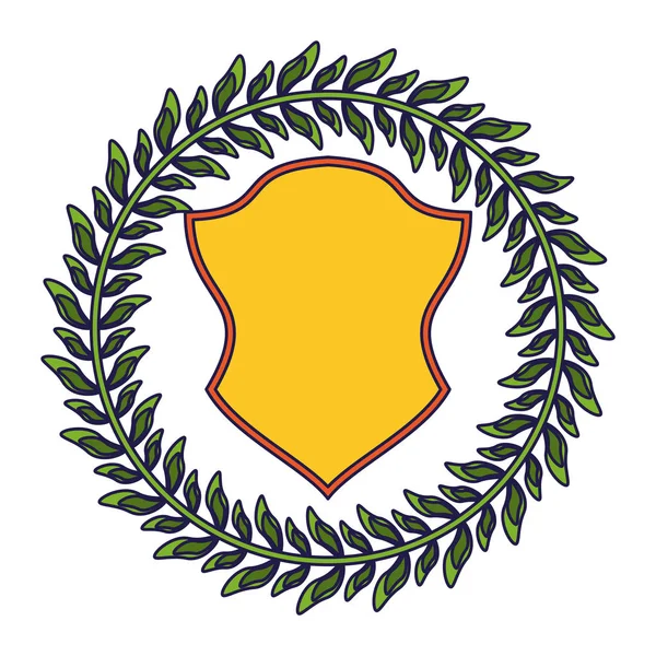 Emblema de distintivo com folhas de grinalda — Vetor de Stock