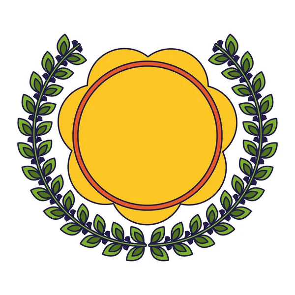 Emblème d'insigne avec des feuilles de couronne — Image vectorielle