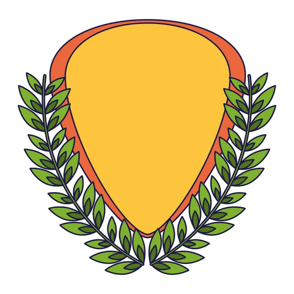 화 환과 배지 상징 잎 — 스톡 벡터