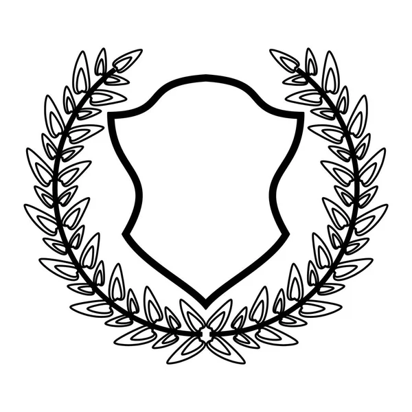 Badge emblem med krans blad svart och vitt — Stock vektor