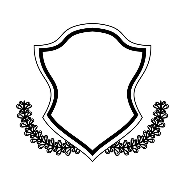 Badge embleem met krans bladeren zwart-wit — Stockvector
