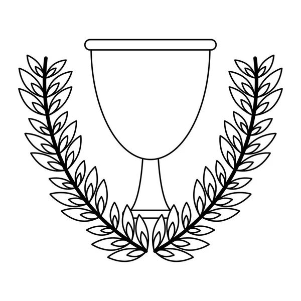Copo de troféu com grinalda preto e branco —  Vetores de Stock