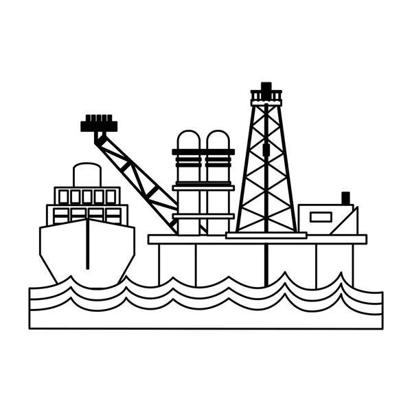 Pompe raffinerie de pétrole noir et blanc — Image vectorielle