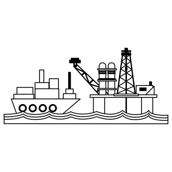 Pompa raffineria petrolio bianco e nero — Vettoriale Stock