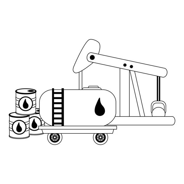 Pompe raffinerie de pétrole noir et blanc — Image vectorielle
