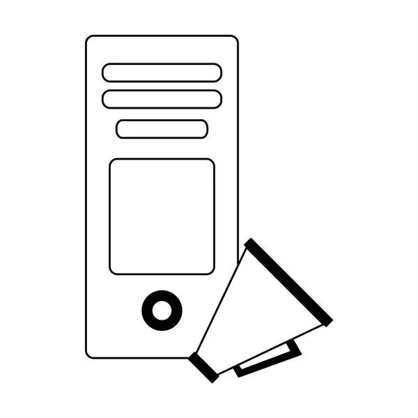 Tour cpu et symbole de corne de taureau noir et blanc — Image vectorielle