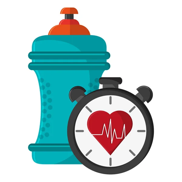 Water bottle and timer with heartbat cardio symbol — Stock Vector