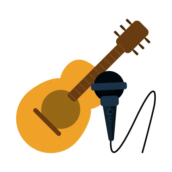 Guitare Acoustique Microphone Dessin Animé Vectoriel Illustration Graphisme — Image vectorielle