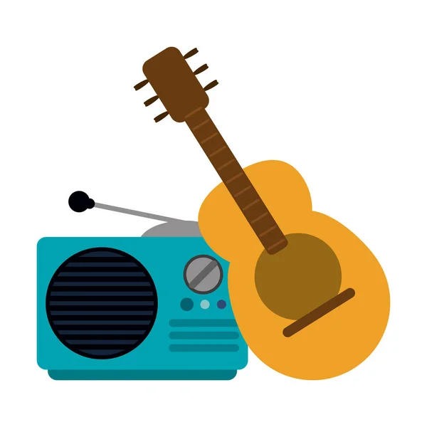 Guitare acoustique et vieille radio — Image vectorielle