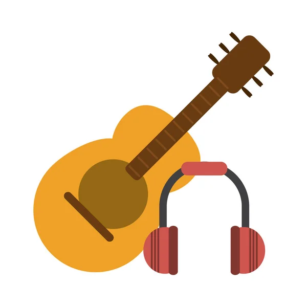 Akustische Gitarre und Musik-Kopfhörer — Stockvektor