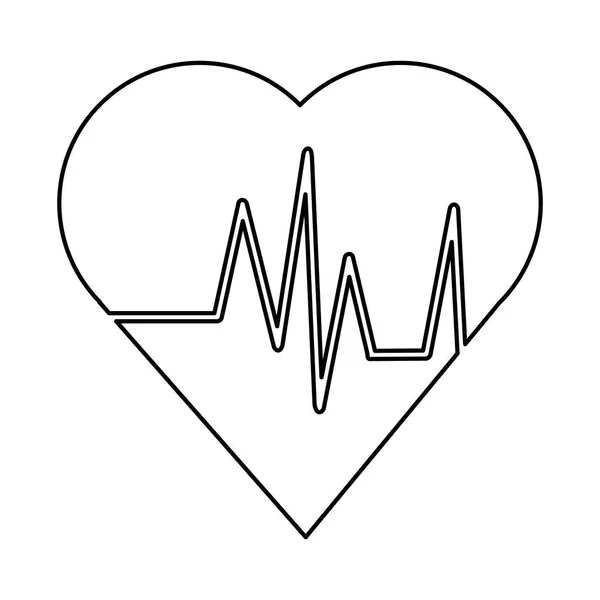 Serce symbol pulsu cardio w czerni i bieli — Wektor stockowy