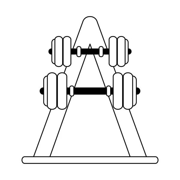 Gym hantlar i stativ i svart och vitt — Stock vektor
