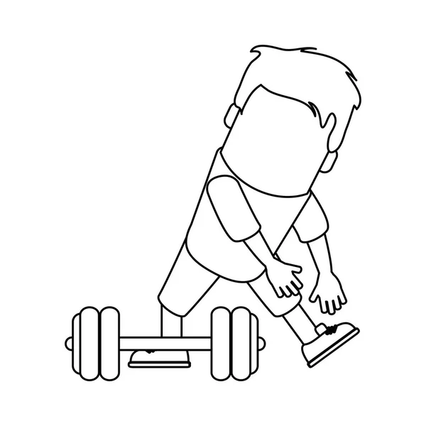 Funny Avatar man with barbell in black and white — Stock Vector