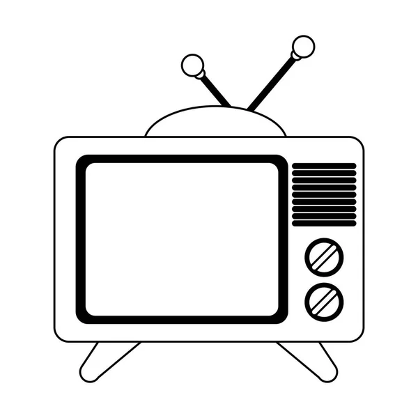 Oud symbool van de technologie van de televisie in zwart-wit — Stockvector