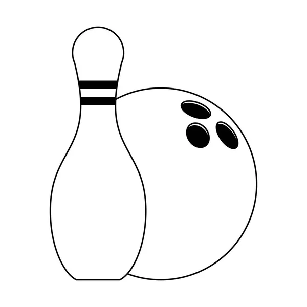 Bowling pin and ball cartoon in black and white — Stock Vector