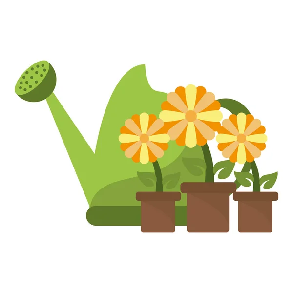 Gardening lata com flores no potenciômetro — Vetor de Stock