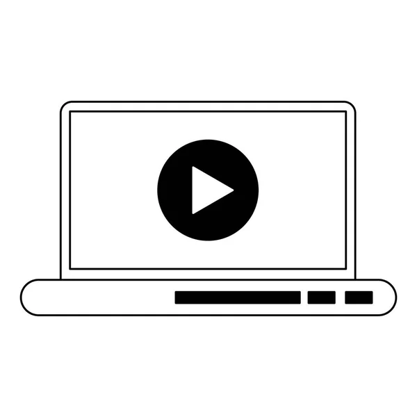 Laptop mit Videoplayer auf dem Bildschirm in Schwarz-Weiß — Stockvektor