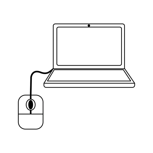 Ordenador portátil con ratón en blanco y negro — Archivo Imágenes Vectoriales