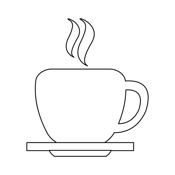 Tasse de café chaud sur le plat en noir et blanc — Image vectorielle