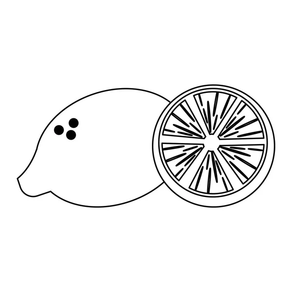 Citron légumes frais dessin animé noir et blanc — Image vectorielle