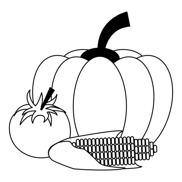 Świeże warzywa kreskówka czarno-białe — Wektor stockowy