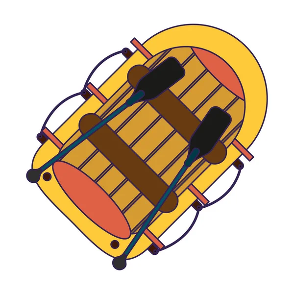 Boot mit Rudern Cartoon Topview Blaue Linien — Stockvektor