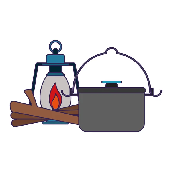 Camping equipo estilo de vida líneas azules — Vector de stock