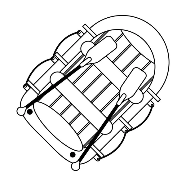 Bateau avec avirons cartoon topview noir et blanc — Image vectorielle