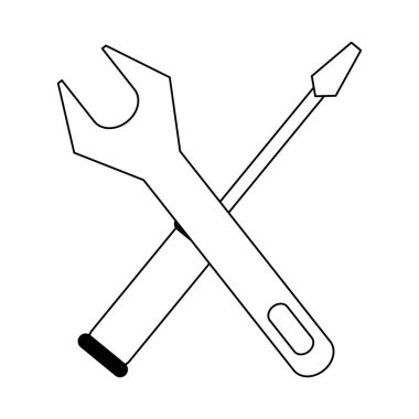 Araçlar anahtarı ve tornavida sembol siyah ve beyaz