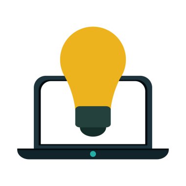 izole ampul ışık sembolü ile dizüstü bilgisayar