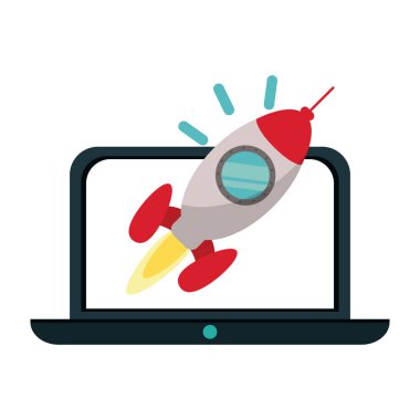 laptop ekranında roket başlatılması ile