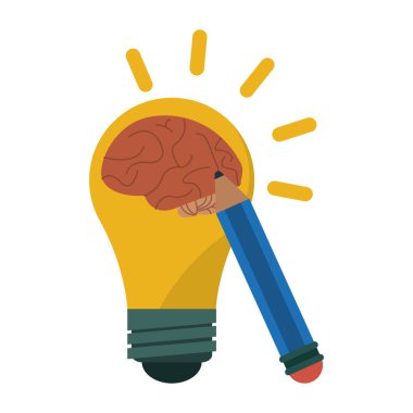 beyin ve kalem simgesi ile ışık ampul