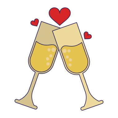 Şampanya bardak tost yürekleri
