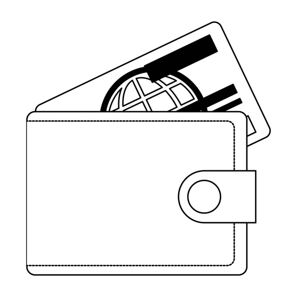 Plånbok med kreditkort symbol svart och vitt — Stock vektor