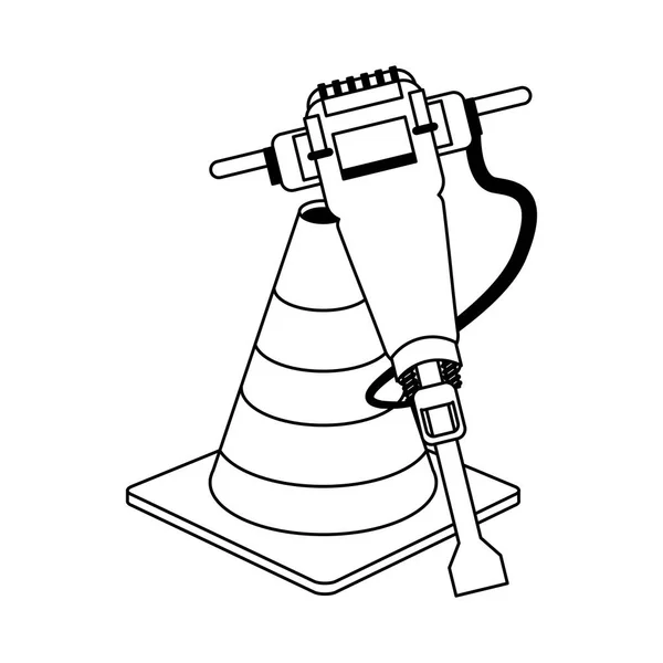 Черно-белый строительный конус и бетонное сверло — стоковый вектор
