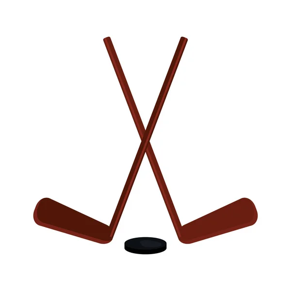 Hockey clubs and puck — Stock Vector