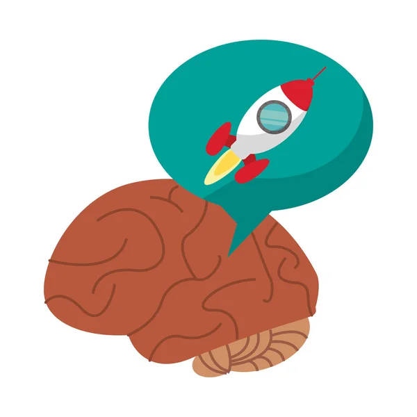 Cerebro humano con nave espacial en burbuja — Vector de stock