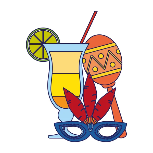 Maraca cocktail tropical et masque de fête — Image vectorielle