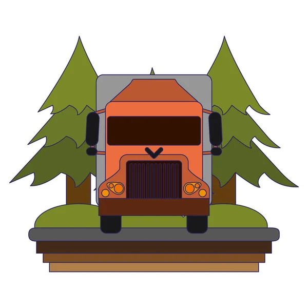 Camión Carga Carretera Rural Vista Frontal Vector Ilustración Diseño Gráfico — Vector de stock