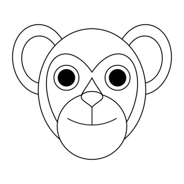 Maymun kafası izole siyah ve beyaz çizgi film